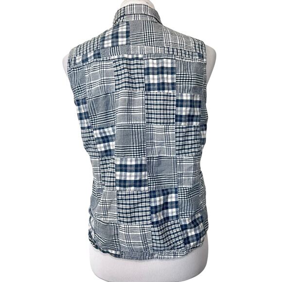 Lauren Ralph Lauren Vintage Plaid Patchwork Top Button Up Sleeveless Blue Sz 10P - Picture 2 of 7